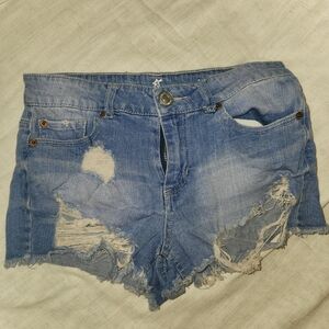 Distressed Blue Denim Shorts
